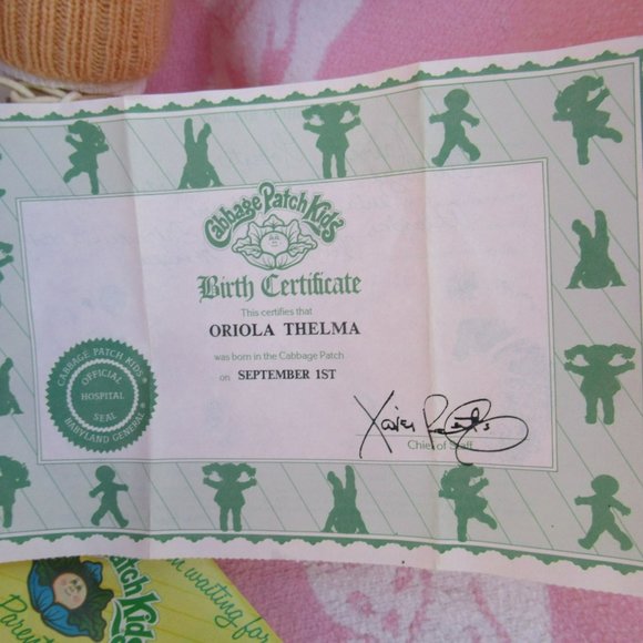 Cabbage Patch Kids Girl '86 Brunette Tongue Brown Eyes Peach Stripe Knit 2 Piece - Picture 12 of 13